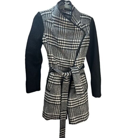 Guess‎ Plaid Houndstooth Wool Trench Coat Blazer Small - Picture 4 of 11